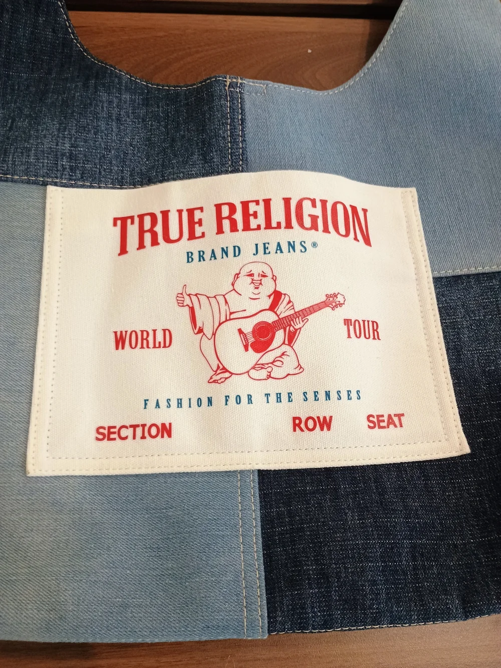 True Religion Two-Tone Denim Patch Hobo with Tan Trim
